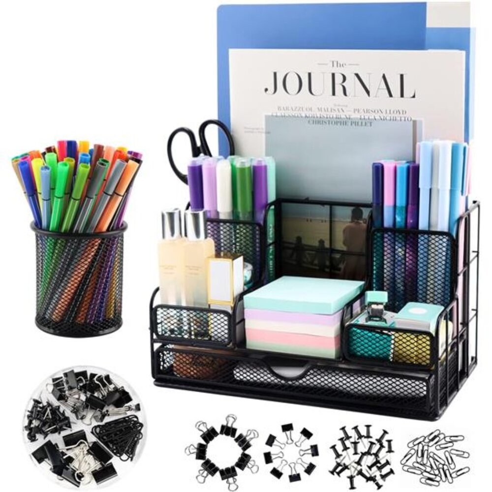 Desk Organizers Caddy and Accessories with 7 Compartments + Pen Holder